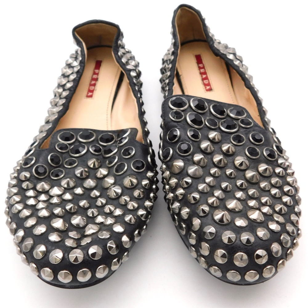 Studded Black leather Prada Flats